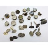 Two pairs of silver cufflinks and assorted buttons