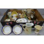Decorative china including a Winstanley cat, a/f and Art Deco **PLEASE NOTE THIS LOT IS NOT ELIGIBLE