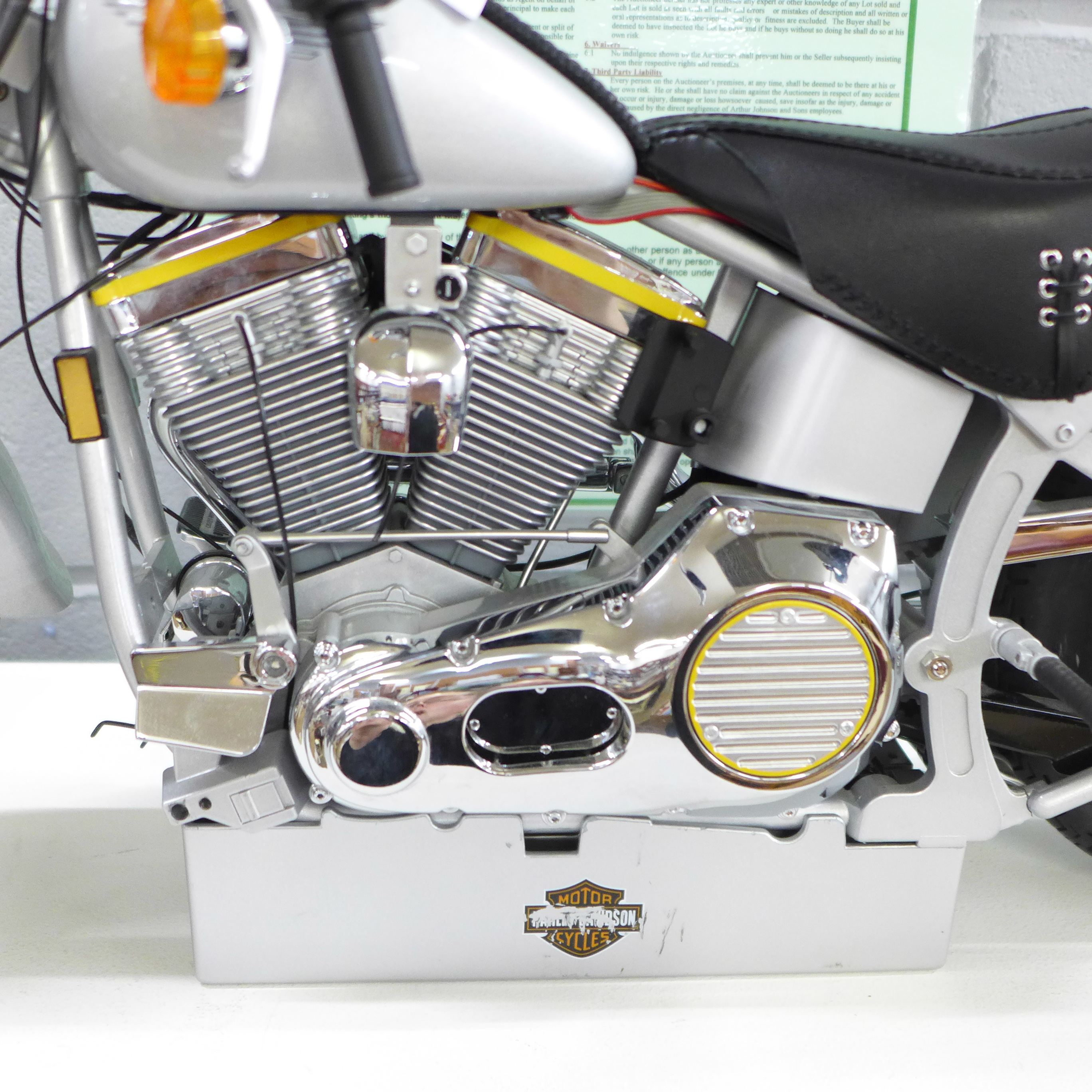 A large DeAgostini model of a Harley-Davidson FLSTF Fatboy 1:4 scale motor bike, with box, a/f, 59cm - Image 3 of 8