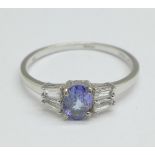 A 9ct white gold, tanzanite and white sapphire ring, 1.9g, U