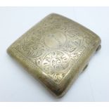 A silver cigarette case, with inscription, 112.7g