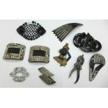 Four brooches, two buckles, etc., some a/f