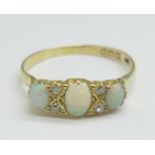 An 18ct gold, opal and diamond ring, c.1910 Chester hallmark, worn date letter, 3.3g, U
