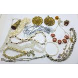 Jewellery including goldstone, opalite and pearl set, etc.