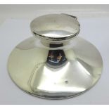 A silver Capstan inkwell, Birmingham 1922, diameter of base 14cm