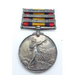 A Queen's South Africa Medal to 5607 Pte. W. Aldridge 1st RL, Irish Regt. with three bars,