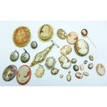 Cameo jewellery, a collection of unmounted cameos, etc.