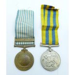 A Korea medal to D/JX.569822 F.W. Harrison A.B., R.N. and a United Nations Korea medal