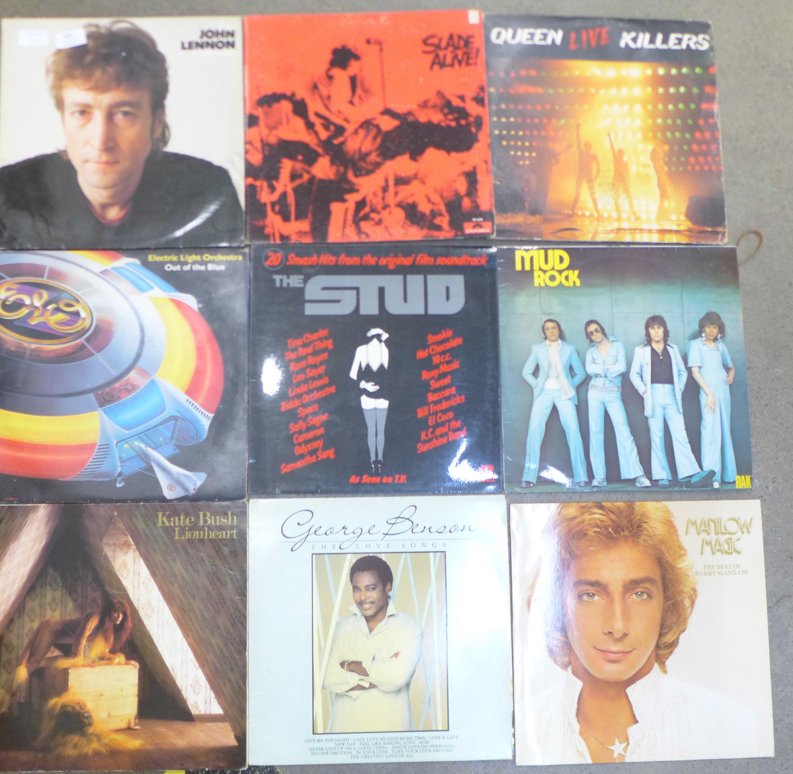 A collection of thirty-two LP records, Lennon, Tubular Bells, Iron Maiden, etc., (Ian Dury sleeve