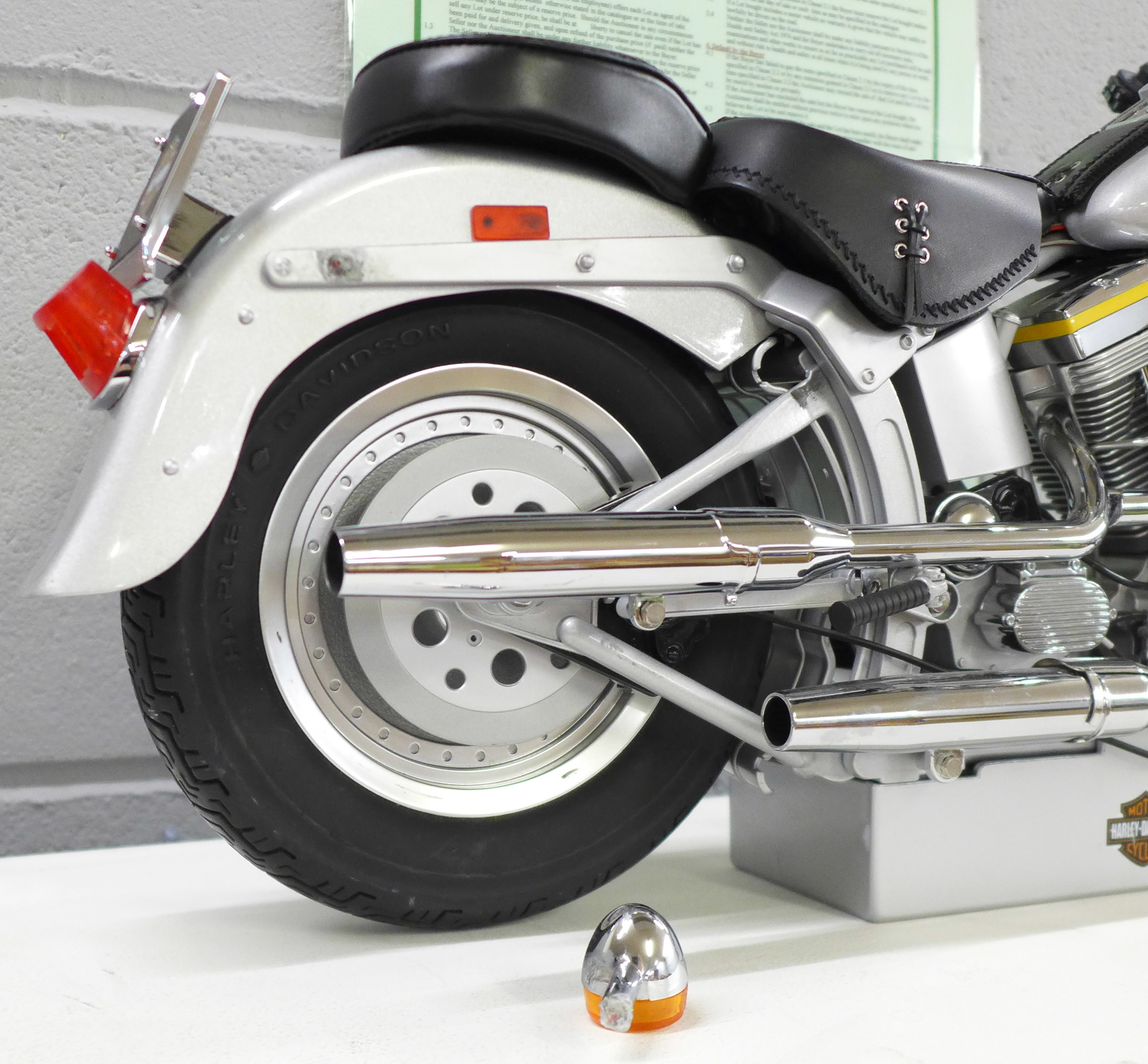 A large DeAgostini model of a Harley-Davidson FLSTF Fatboy 1:4 scale motor bike, with box, a/f, 59cm - Image 8 of 8