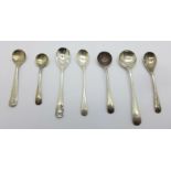 Seven silver salt condiment spoons