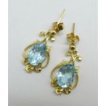 A pair of 9ct gold and blue stone earrings, 2.6g