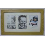 One frame, three signatures F1 legends; Moss, Brabham and Surtees