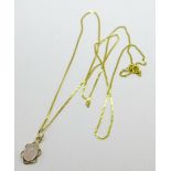A 9ct gold pendant and chain, 2.2g, chain 49cm