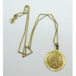 A 9ct gold St. Christopher pendant and chain, 2.5g, chain 41cm