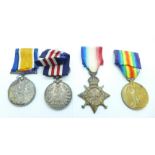 A group of four medals;-George V Military Medal and a trio of WWI medals to 97077 Sapper A. Coleman.