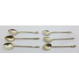 A set of six 830 silver Apostle spoons, marked 830S, maker MH, 61g