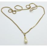 A 9ct gold chain with silver mounted pendant, chain 12.5g, 66cm