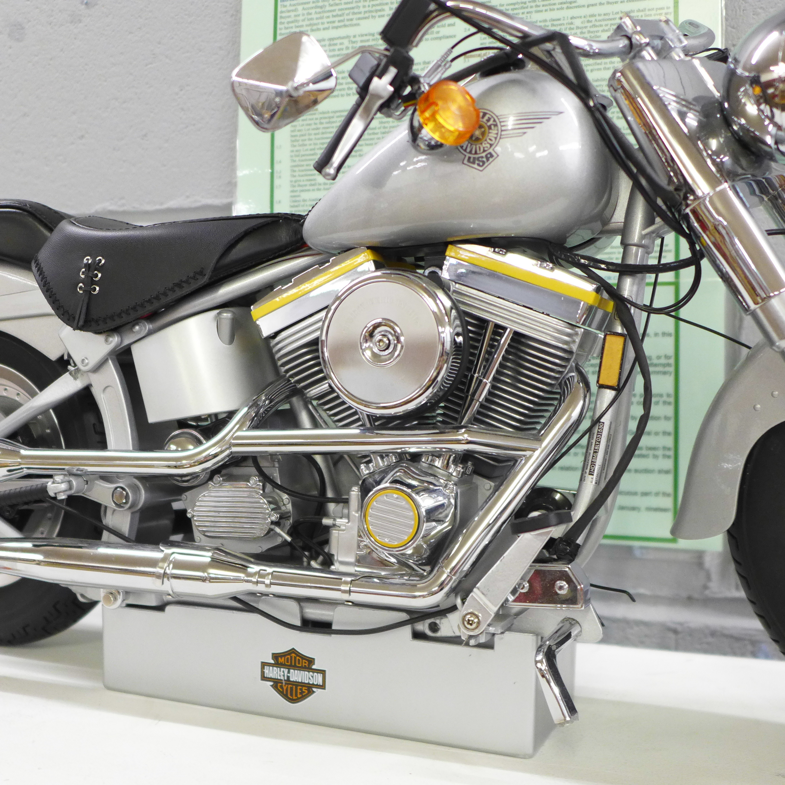 A large DeAgostini model of a Harley-Davidson FLSTF Fatboy 1:4 scale motor bike, with box, a/f, 59cm - Image 7 of 8