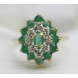 A 9ct gold, emerald and diamond ring, 2.3g, N