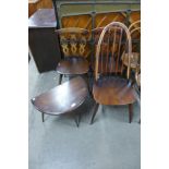 A pair of Ercol Golden Dawn fleur de lys chairs, a Quaker chair and a drop leaf coffee table