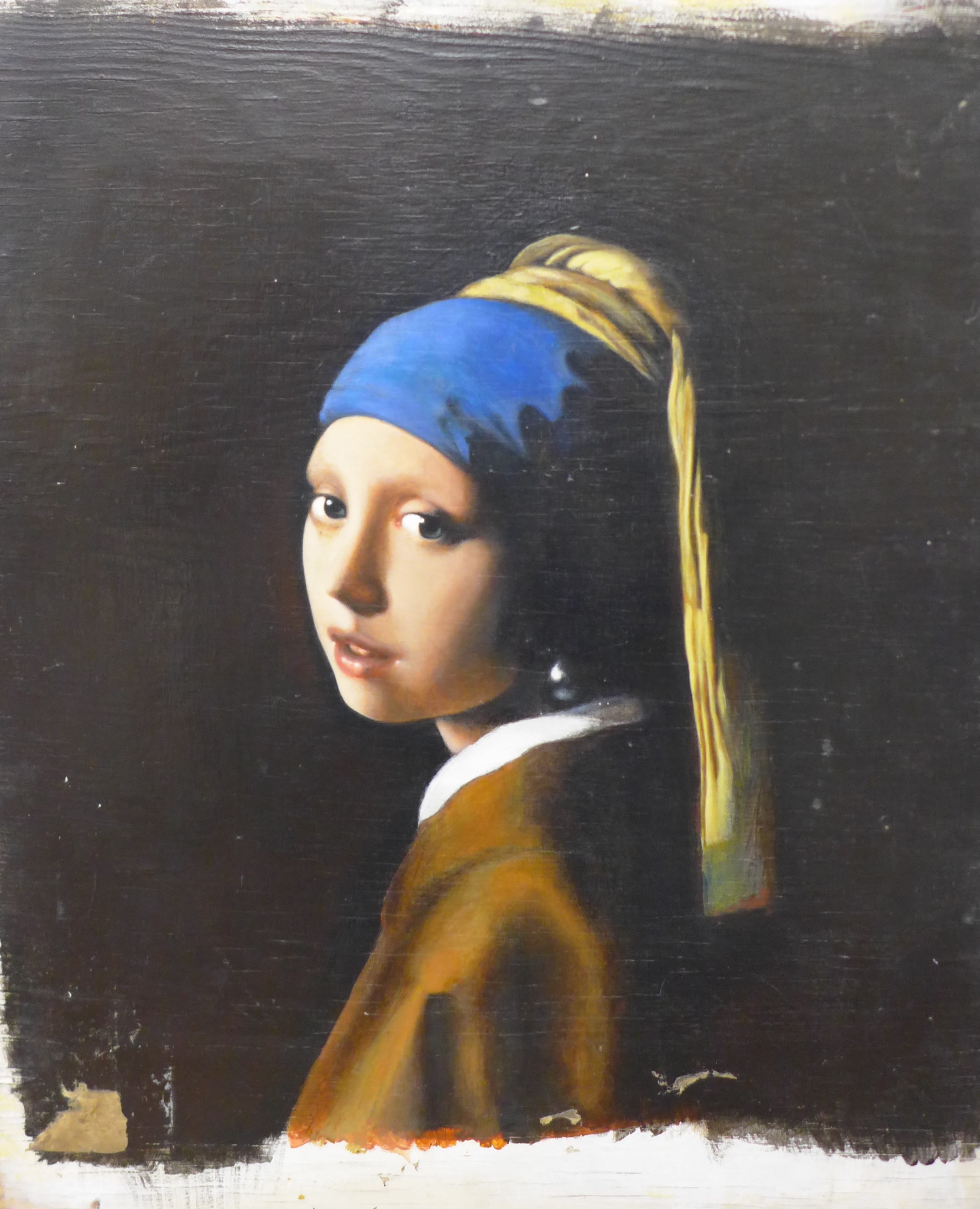 Paul Winfield, Girl with a Pearl Earring after Vermeer, oil on board, 55 x 45cms, unframed