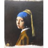 Paul Winfield, Girl with a Pearl Earring after Vermeer, oil on board, 55 x 45cms, unframed