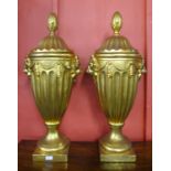 A pair of large George III style gilt urns and covers, 88cms h (20038898) #