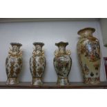 Four oriental Satsuma porcelain vases, two a/f