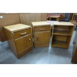 A pair of G-Plan Brandon oak bedside cupboards and a small oak bookcase