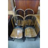 A set of four elm and beech Windsor kitchen chairs