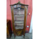 A French Louis XV style mahogany and gilt metal Vernis Martin vitrine, with painted Watteasque scene