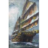 Y.W. Loung, galleon at sea, oil on canvas, 76 x 50cms, framed