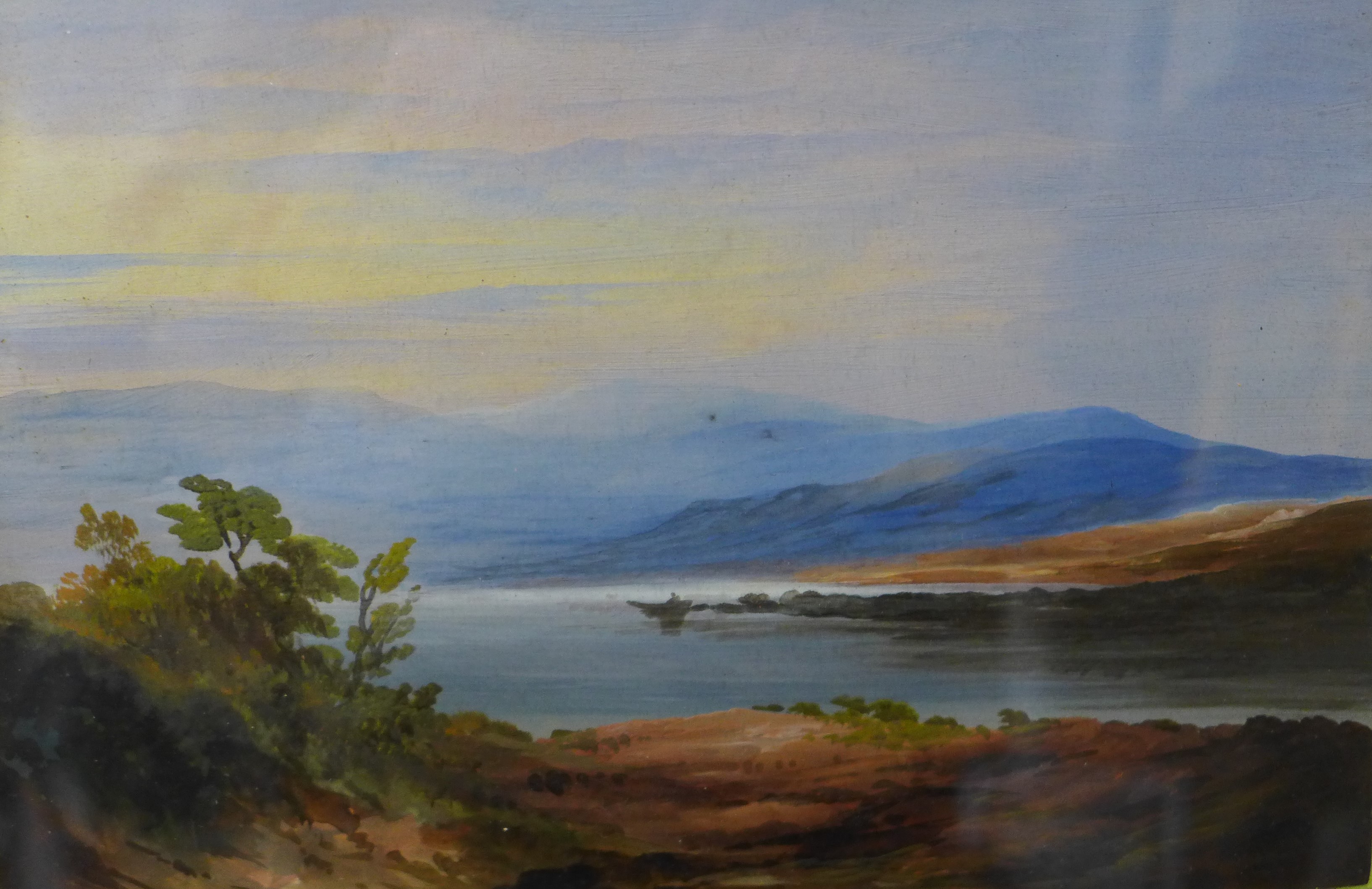 English School (19th Century), lake scene landscape, watercolour, 15 x 22cms, framed