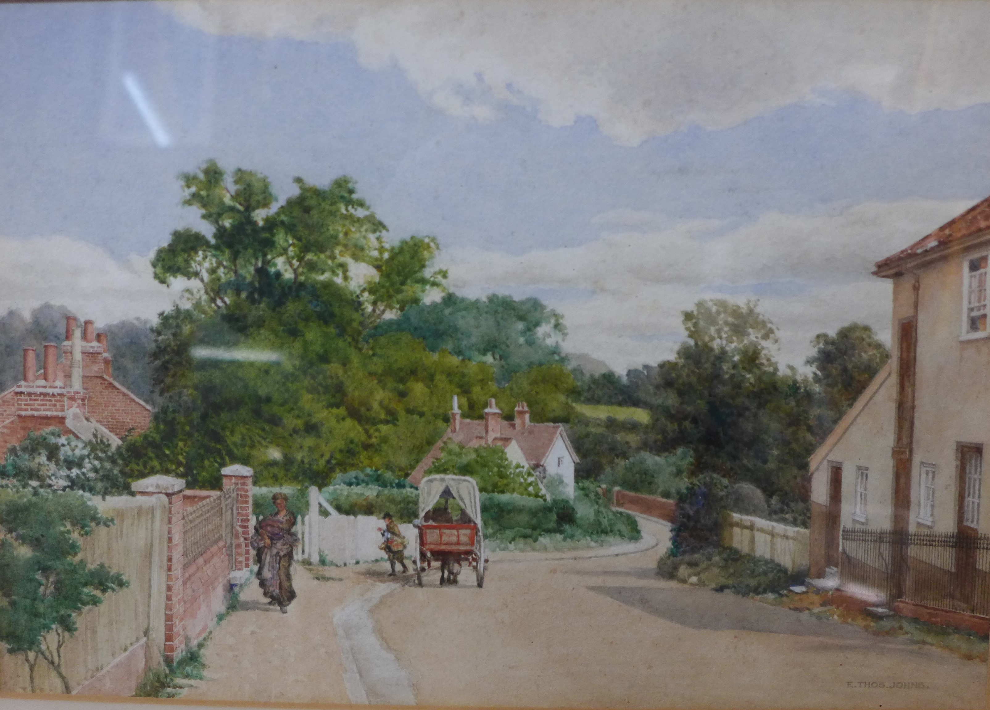 Edwin Thomas Johns, rural village landscape, watercolour, framed