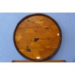 A Japanese Meiji period inlaid elm circular tray, 60cms d