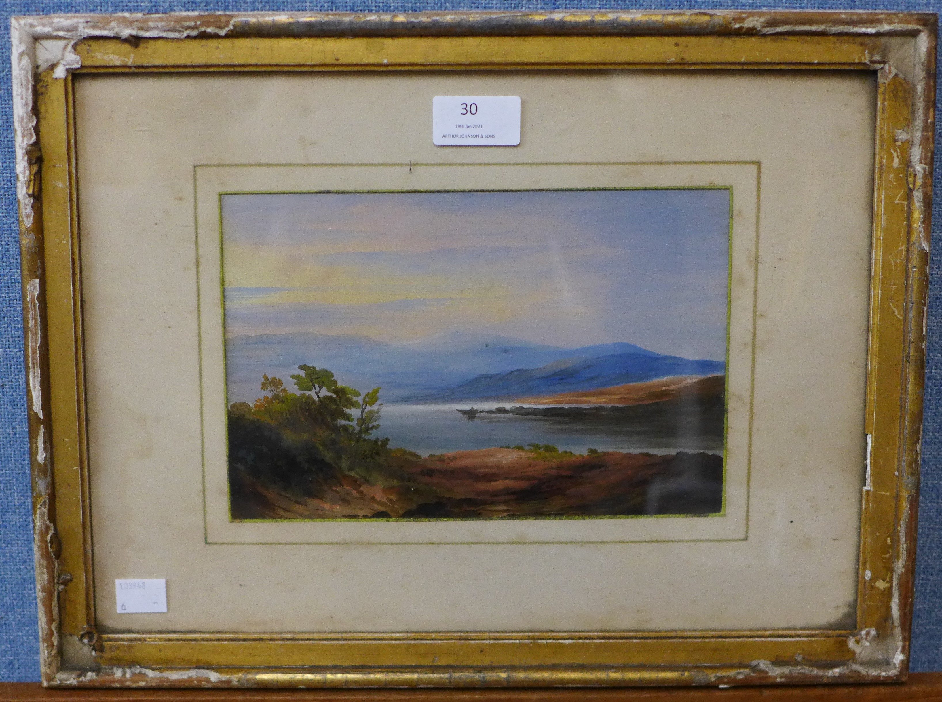 English School (19th Century), lake scene landscape, watercolour, 15 x 22cms, framed - Image 2 of 3