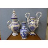 Six blue and white porcelain vases