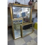 Three gilt framed mirrors