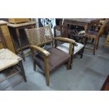 Two 1930's beech bergere fireside chairs