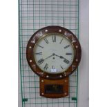A Victorian Welsh rosewood and mother of pearl inlaid fusee wall clock, the dial signed D.