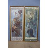 A pair of Alphonse Mucha Art Nouveau prints