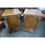 A pair of Victorian oak pedestal cabinets, 96cms h, 64cms w, 66cms d