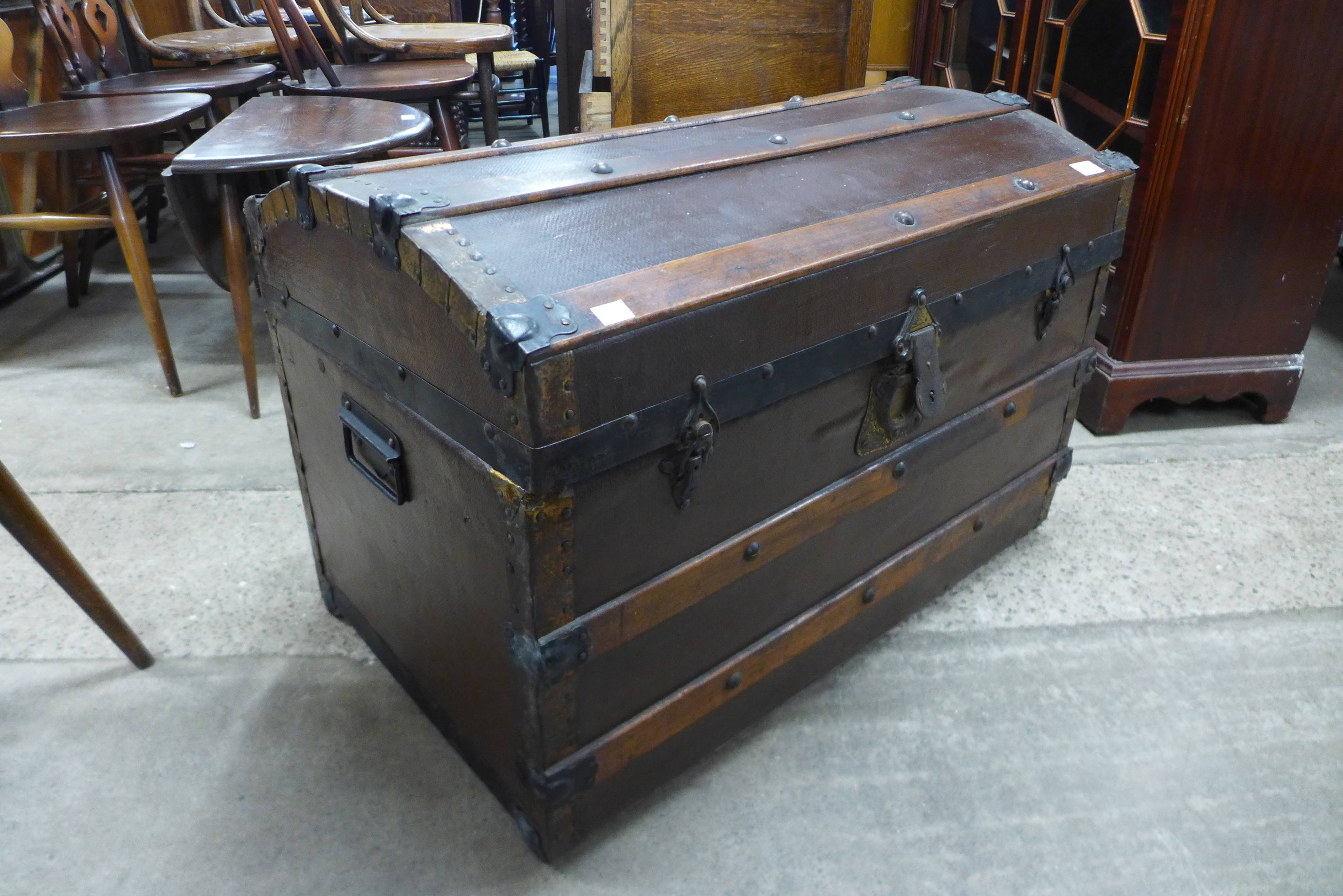 An early 20th Century dome topped steamer trunk