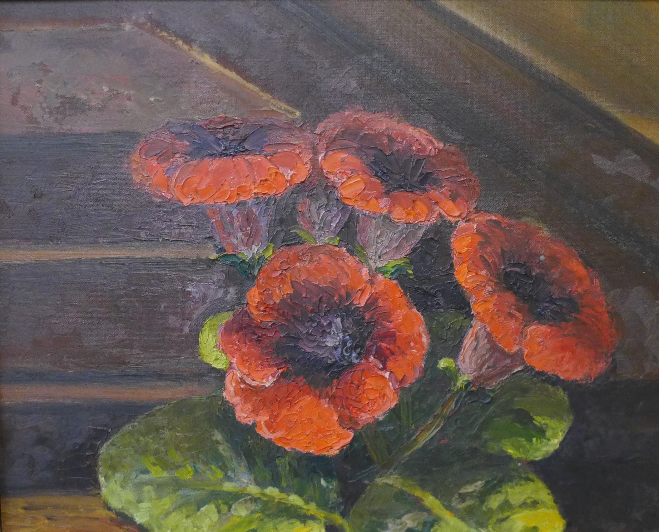 J. Avison, still life of gloxinia, oil on board, 39 x 50cms, framed