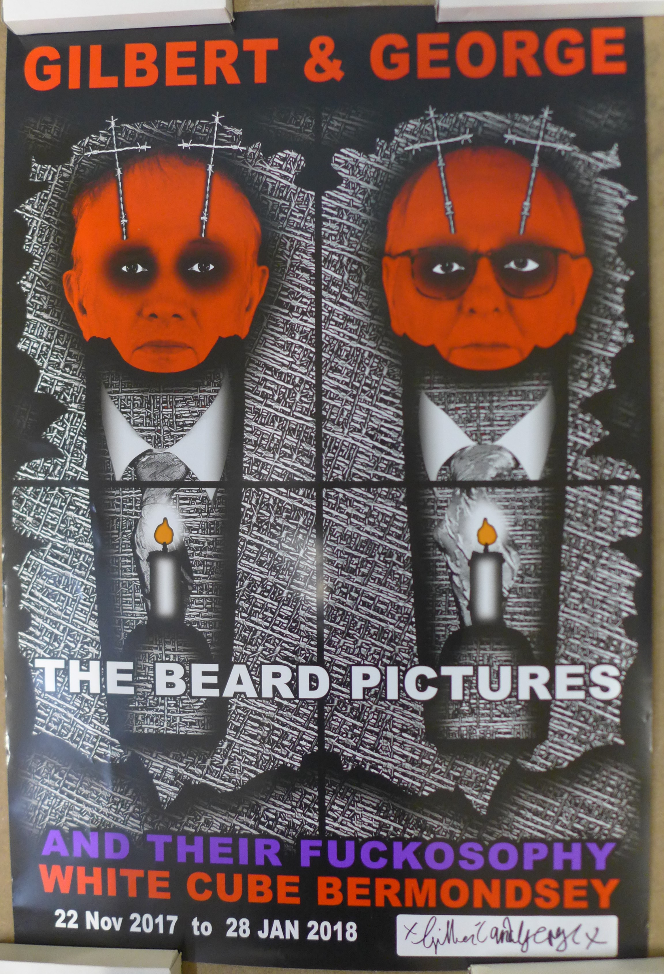 A set of six signed Gilbert & George posters, The Beard Pictures and Their Fuckosophy, 2017, 600 x - Image 5 of 6