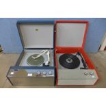 Two vintage portable record players