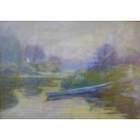 French Impressionist School, river landscape, pastel, indistictly signed, 31 x 45cms, framed