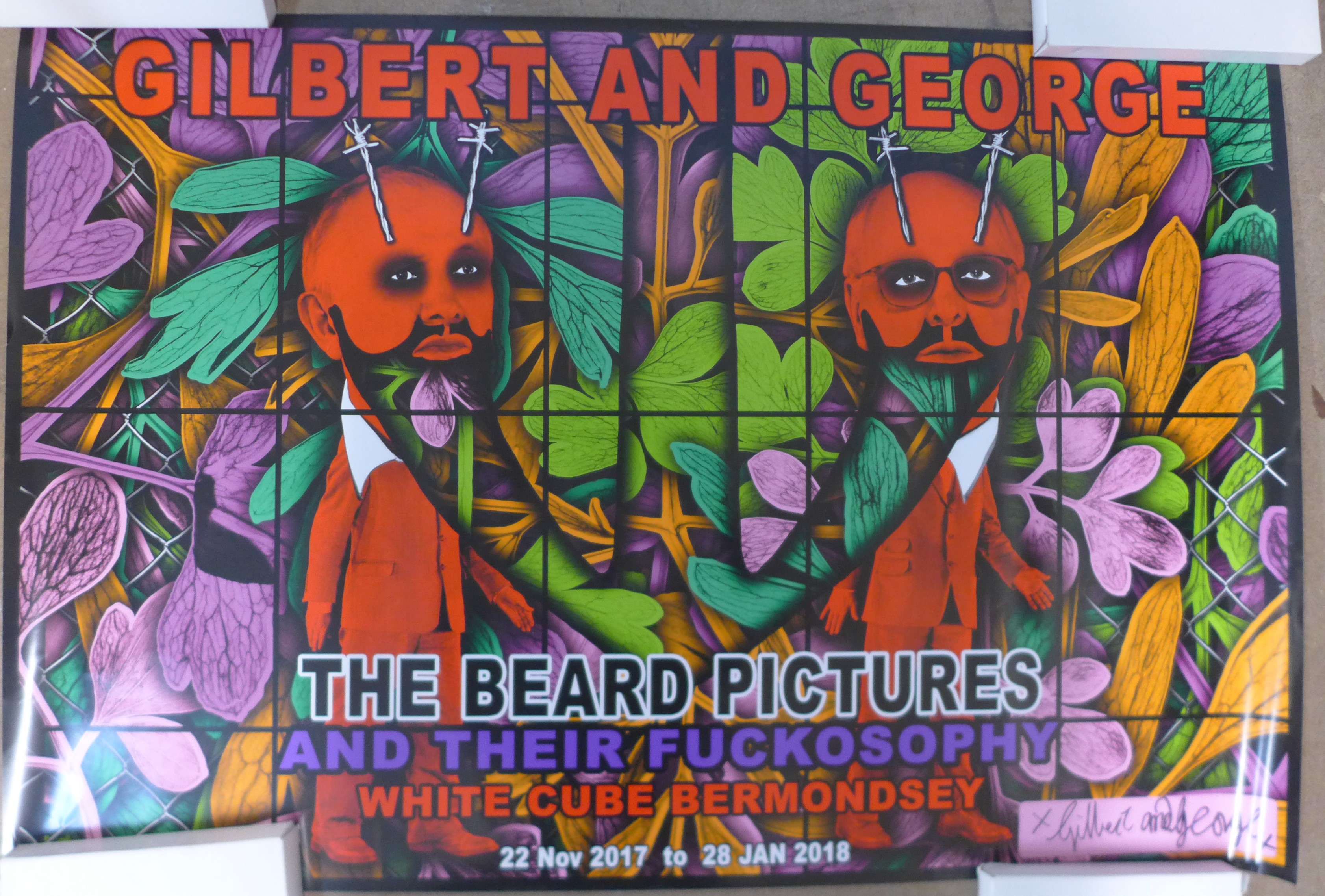 A set of six signed Gilbert & George posters, The Beard Pictures and Their Fuckosophy, 2017, 600 x - Image 3 of 6