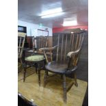 A Victorian elm and beech farmhouse kitchen chair and another beech chair